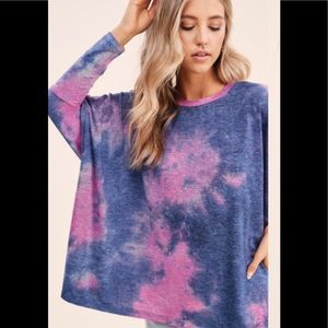 Tie Dye Pink and Navy Boxy Long Sleeve Shirt